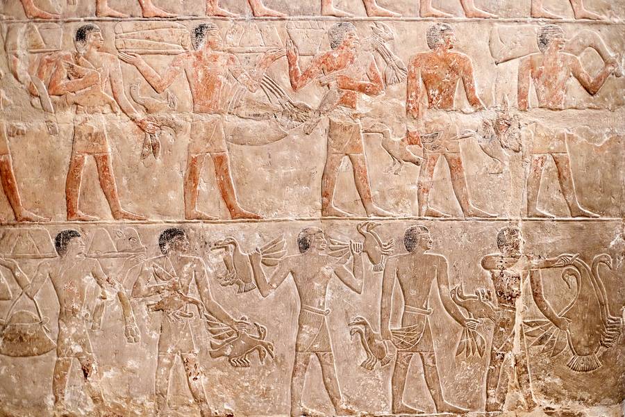 Ancient Egyptian funerary scene and offerings for the rebirth of the soul
