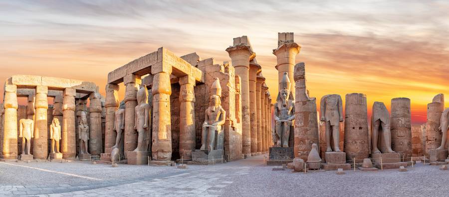 Luxor Temple at sunset. Precincts like this one housed the Per-Ankh, the House of Life.
